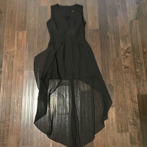 Women's black dress with dramatic chiffon layer